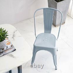 4X Tolix Style Metal Dining Chairs Grey Industrial Kitchen Cafe Stackable Seat