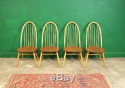 4 Blonde Ercol Quaker Dining Chairs, Retro, Kitchen, Vintage