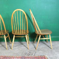 4 Blonde Ercol Quaker Dining Chairs, Retro, Kitchen, Vintage