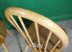 4 Blonde Ercol Quaker Dining Chairs, Retro, Kitchen, Vintage