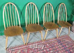 4 Ercol Dining Chairs, Quaker, Kitchen, Light Wood, Mid Century, Vintage, Retro