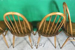 4 Ercol Quaker Chairs, Golden Dawn, Kitchen, Dining, Retro, Vintage