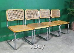 4 Vintage Cesca Dining Chairs, Marcel Breuer, Made in Italy, Retro, Chrome, Cane