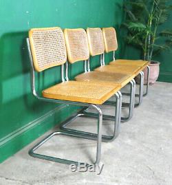 4 Vintage Cesca Dining Chairs, Marcel Breuer, Made in Italy, Retro, Chrome, Cane