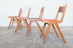 4 X MID Century Modern Beech Stacking Ben Chairs Vintage Retro 50's 60's Kitchen