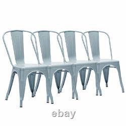4 X Tolix Style Metal Dining Chairs Grey Industrial Kitchen Cafe Stackable Seat