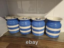 4 X Vintage Cornish Kitchen Ware Jars, 3 X Lids, 1930-1960, TG GREEN Co Sheild