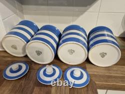 4 X Vintage Cornish Kitchen Ware Jars, 3 X Lids, 1930-1960, TG GREEN Co Sheild