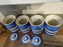 4 X Vintage Cornish Kitchen Ware Jars, 3 X Lids, 1930-1960, TG GREEN Co Sheild