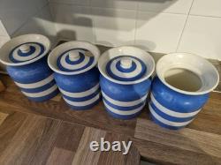 4 X Vintage Cornish Kitchen Ware Jars, 3 X Lids, 1930-1960, TG GREEN Co Sheild