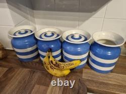 4 X Vintage Cornish Kitchen Ware Jars, 3 X Lids, 1930-1960, TG GREEN Co Sheild
