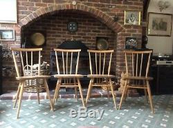 4 X Vintage Ercol 1960s Stick Back All Purpose Kitchen Dining Chairs