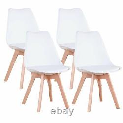 4 x Dining Chair Tulip Chairs Wooden Legs Office Kitchen Home Padded Seat WHite