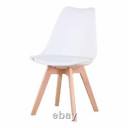 4 x Dining Chair Tulip Chairs Wooden Legs Office Kitchen Home Padded Seat WHite