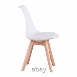 4 x Dining Chair Tulip Chairs Wooden Legs Office Kitchen Home Padded Seat WHite