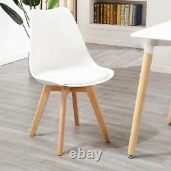 4 x Dining Chair Tulip Chairs Wooden Legs Office Kitchen Home Padded Seat WHite