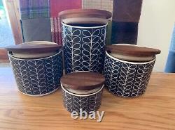 4 x Orla Kiely stem Ceramic Storage Jars. Tea, Coffee, Sugar, Biscuit barrel