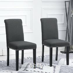 4pcs Dark Grey Dining Chairs High Back Fabric Upholstered Rivet Dining Room Home