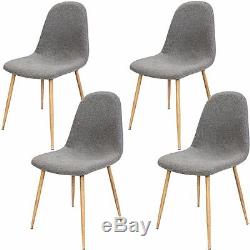 4pcs Wooden Dining Chairs Fabric Kitchen Seats Metal Living Room Sturdy Seating
