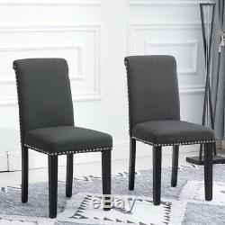 4x Dark Gray Dining Chairs High Back Fabric Upholstered Room Kitchen with Rivets