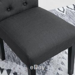 4x Dark Grey Button Tufted High Back Dining Chairs Fabric Upholstered Kitchen