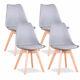 4x Dining Chairs Tulip Kitchen Lounge Room Plastic Wood Retro Padded Seat Grey