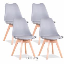 4x Dining Chairs Tulip Kitchen Lounge Room Plastic Wood Retro Padded Seat Grey