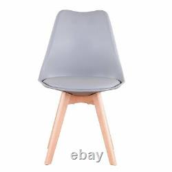 4x Dining Chairs Tulip Kitchen Lounge Room Plastic Wood Retro Padded Seat Grey