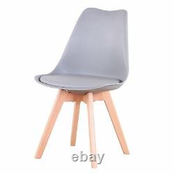 4x Dining Chairs Tulip Kitchen Lounge Room Plastic Wood Retro Padded Seat Grey