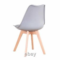 4x Dining Chairs Tulip Kitchen Lounge Room Plastic Wood Retro Padded Seat Grey