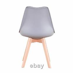 4x Dining Chairs Tulip Kitchen Lounge Room Plastic Wood Retro Padded Seat Grey