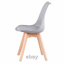4x Dining Chairs Tulip Kitchen Lounge Room Plastic Wood Retro Padded Seat Grey