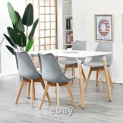 4x Dining Chairs Tulip Kitchen Lounge Room Plastic Wood Retro Padded Seat Grey