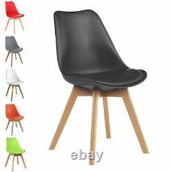 4x Dining Chairs Tulip Kitchen Table Lounge Room Plastic Wood Retro Padded Seat