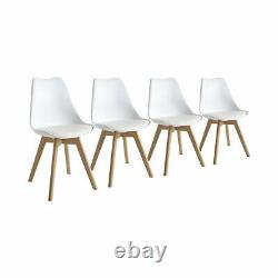 4x Dining Chairs Tulip Kitchen Table Lounge Room Plastic Wood Retro Padded Seat