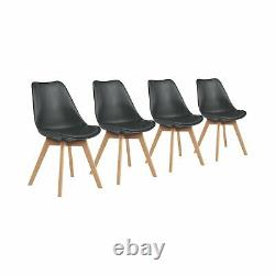 4x Dining Chairs Tulip Kitchen Table Lounge Room Plastic Wood Retro Padded Seat