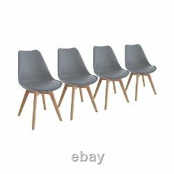 4x Dining Chairs Tulip Kitchen Table Lounge Room Plastic Wood Retro Padded Seat