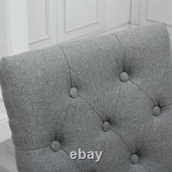 4x Gray Curved Button Tufted Dining Chair Fabric Upholstered Accent Lounge Chair