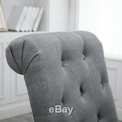 4x Grey Button Dining Chairs Tufted High Back Fabric Padded Dining Room Kitchen