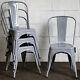 4x Metal Tolix Dining Chair Kitchen Bistro Rustic Cafe Industrial Seat Pale Grey