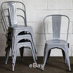 4x Metal Tolix Dining Chair Kitchen Bistro Rustic Cafe Industrial Seat Pale Grey