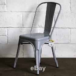 4x Metal Tolix Dining Chair Kitchen Bistro Rustic Cafe Industrial Seat Pale Grey