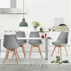 4x Tulip Dining Chair Eiffel Style Solid Wood Legs PP Plastic Padded Seat Grey