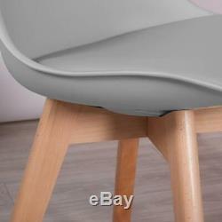 4x Tulip Dining Chair Eiffel Style Solid Wood Legs Plastic Padded Seat Grey Chai