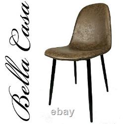 4x Vintage Dining Chairs Suede Brown Chair Kitchen Living Room by Bella Casa UK