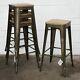 4x Vintage Industrial Bar Stools Chair Retro Kitchen Counter Wooden Seat Pub Uk