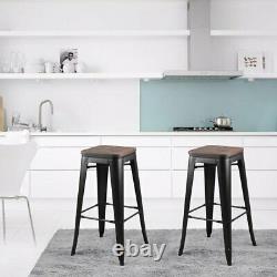 4x Vintage Industrial Bar Stools Chair Retro Kitchen Counter Wooden Seat Pub UK