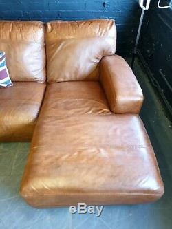 5003. Superb tan Vintage 4 Seater Leather Club Corner Sofa Suite Courier Av