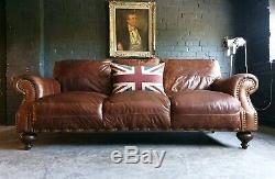 5008. Chesterfield Leather Vintage 3 Seater Club Brown Sofa DELIVERY AVAILABLE
