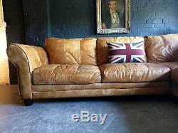 5012. Chesterfield Vintage tan 3 Seater Leather Club Corner Sofa DELIVERY AV